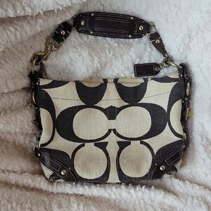 Coach Signature Shoulder Bag in Brown and Cream